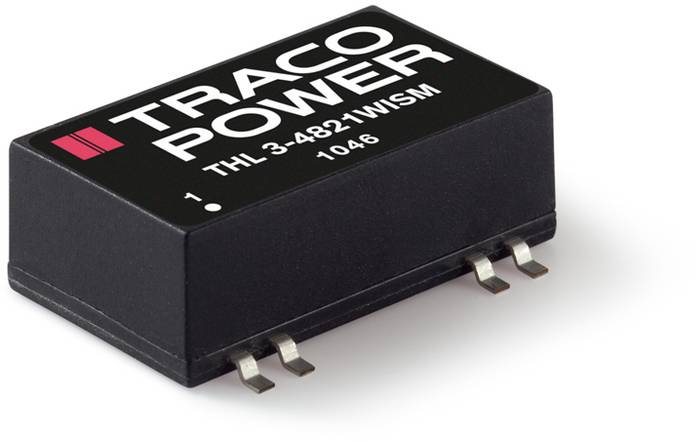 Un composant électronique noir portant l'inscription 'TRACO POWER THL 3-4821WISM', avec trois broches de connexion en dessous.