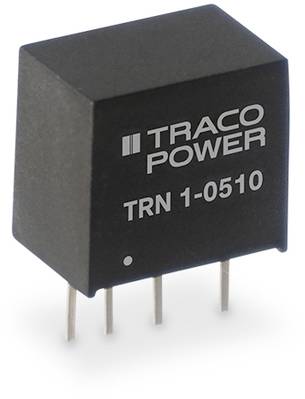 Un transformateur électronique noir portant l'inscription 'TRACO POWER TRN 1-0510' avec quatre broches métalliques pour la fixation.
