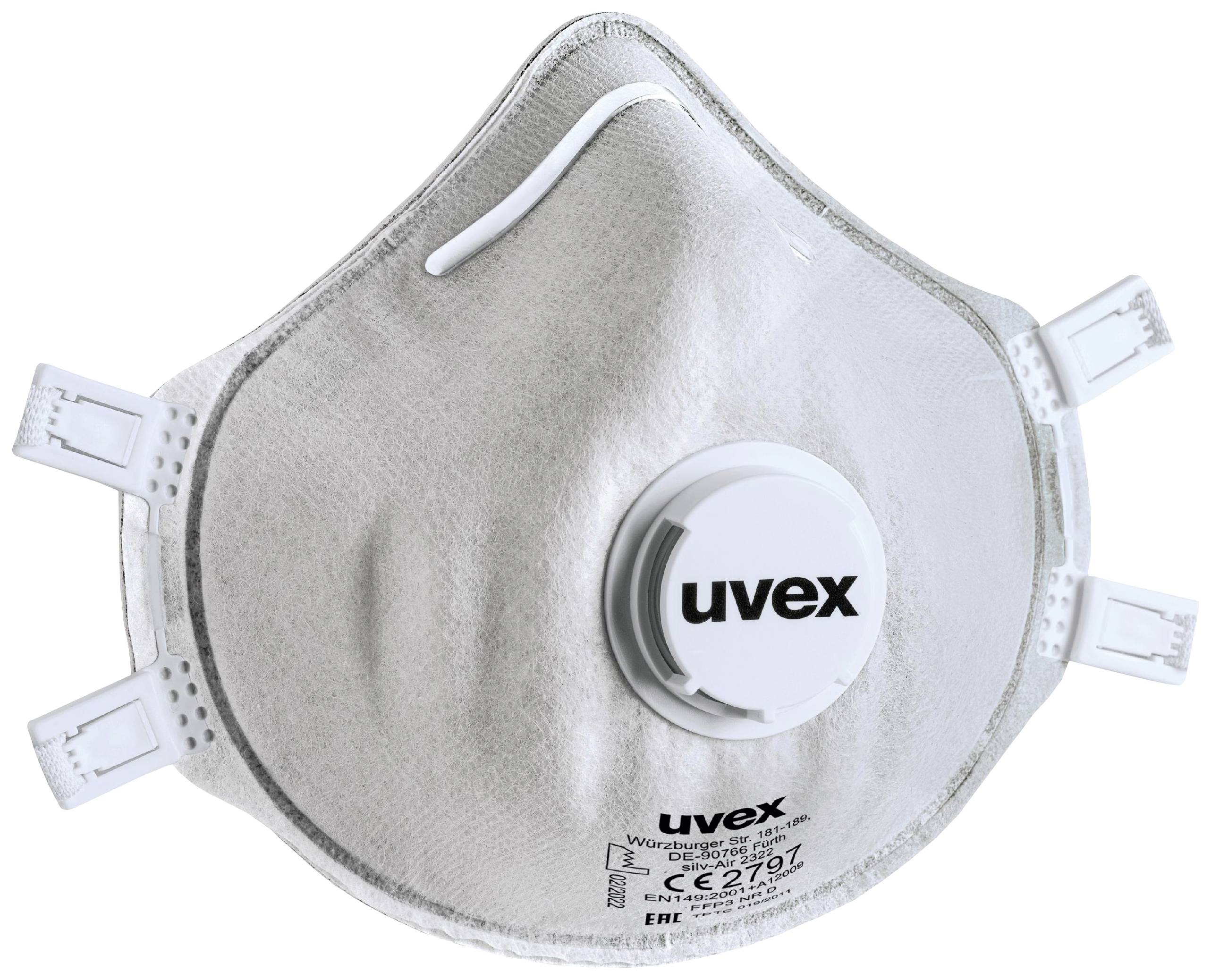 Masque de protection de la marque Uvex avec valve, typiquement utilisé pour la protection respiratoire.