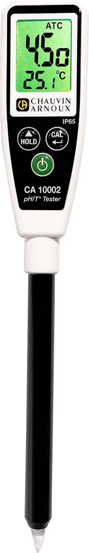 Un appareil de mesure du pH avec affichage. Indique '4,8' comme valeur de pH et '25,1°C' comme température. Comprend des boutons de calibration.