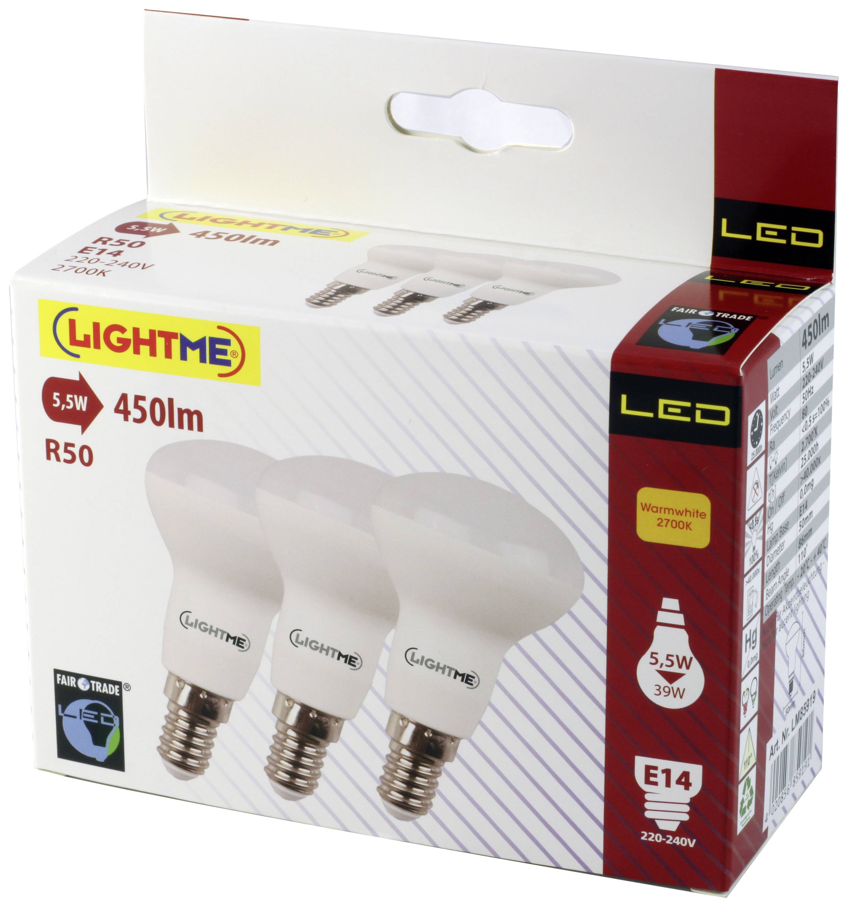 LightMe LM85919 LED CEE F (A - G) E14 4.9 W = 40 W blanc chaud (Ø x H) 50 mm x 86 mm 3 pc(s)