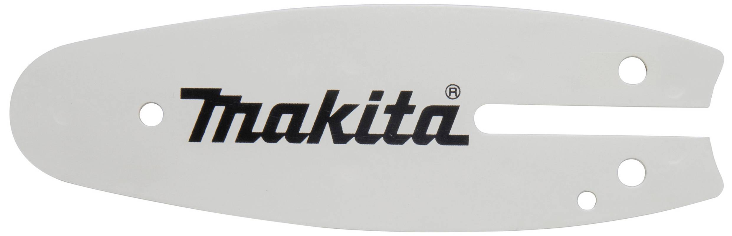Chaîne de servo pour tronçonneuse avec logo 'Makita', blanche, design allongé, trois trous de fixation à droite, compatible avec les modèles Makita.
