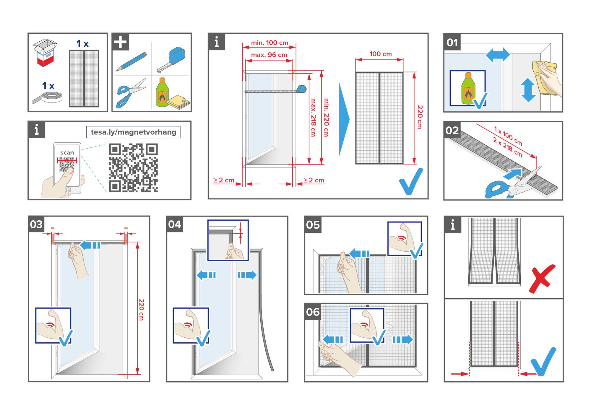 Notice de montage pour un moustiquaire : Guide illustré étape par étape pour le mesurage, la découpe et l'installation d'un grillage anti-insectes.