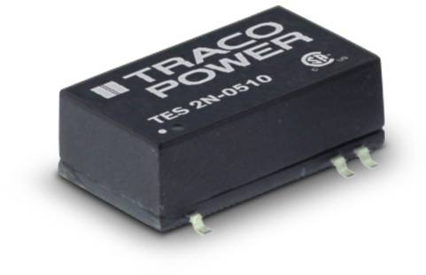 Un convertisseur Traco Power-TES 2N-0510 noir, de forme rectangulaire avec trois bornes métalliques sur la face inférieure.