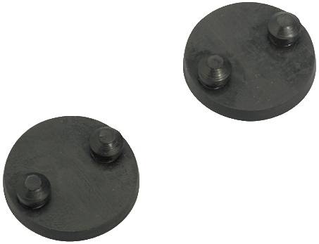 Deux disques ronds en plastique noir, chacun muni de deux boulons saillants, disposés de manière symétrique.