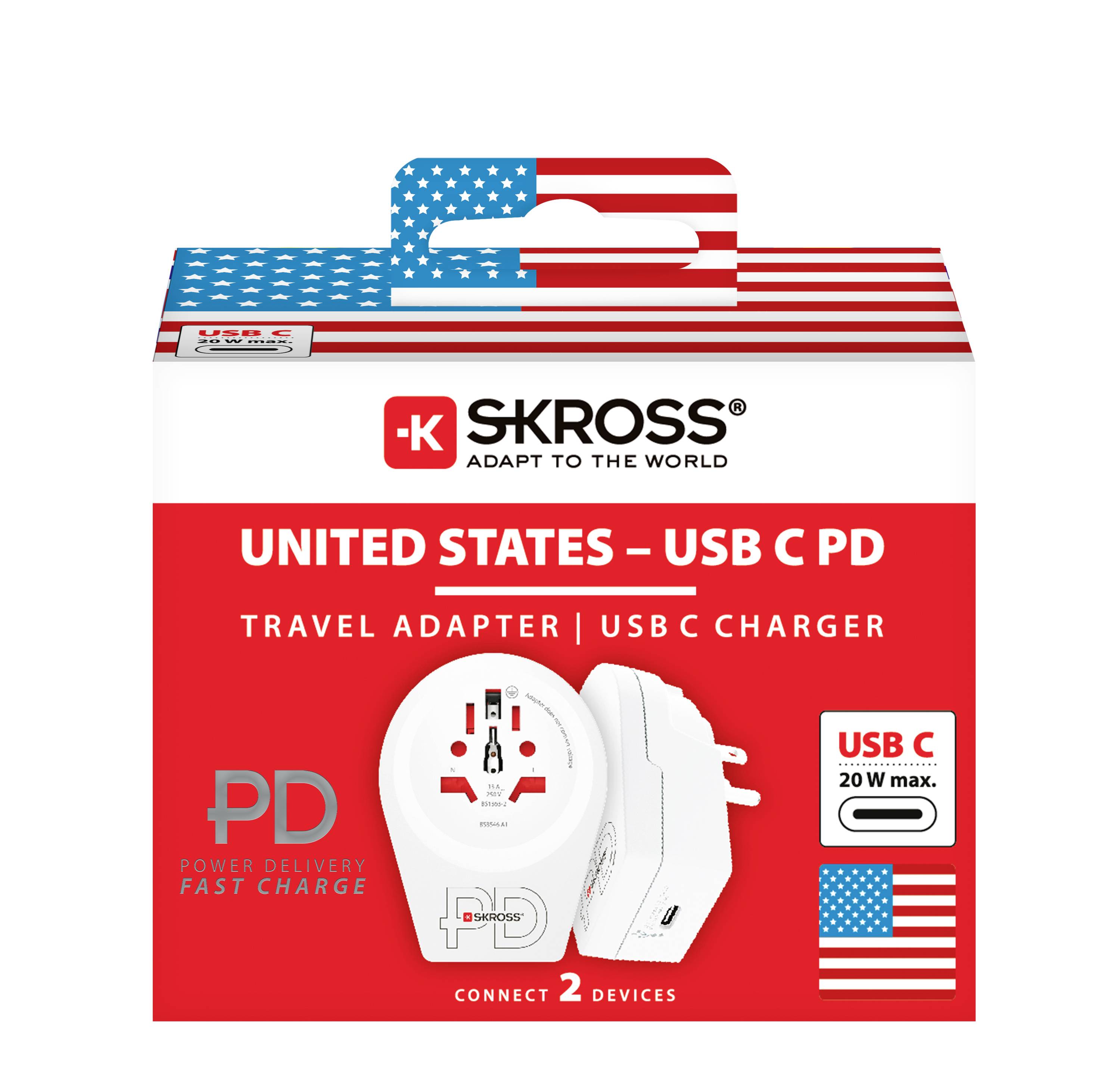 Skross 1.500292 Adaptateur de voyage Country Adapter World to US USB C20PD