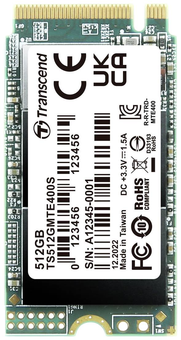 Transcend MTS400S 512 GB SSD interne NVMe PCIe M.2 2242 PCIe NVMe 3.0 x4 au détail TS512GMTE400S