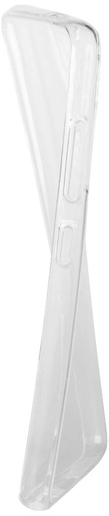 Un étui en plastique transparent, debout, reconnaissable de profil.