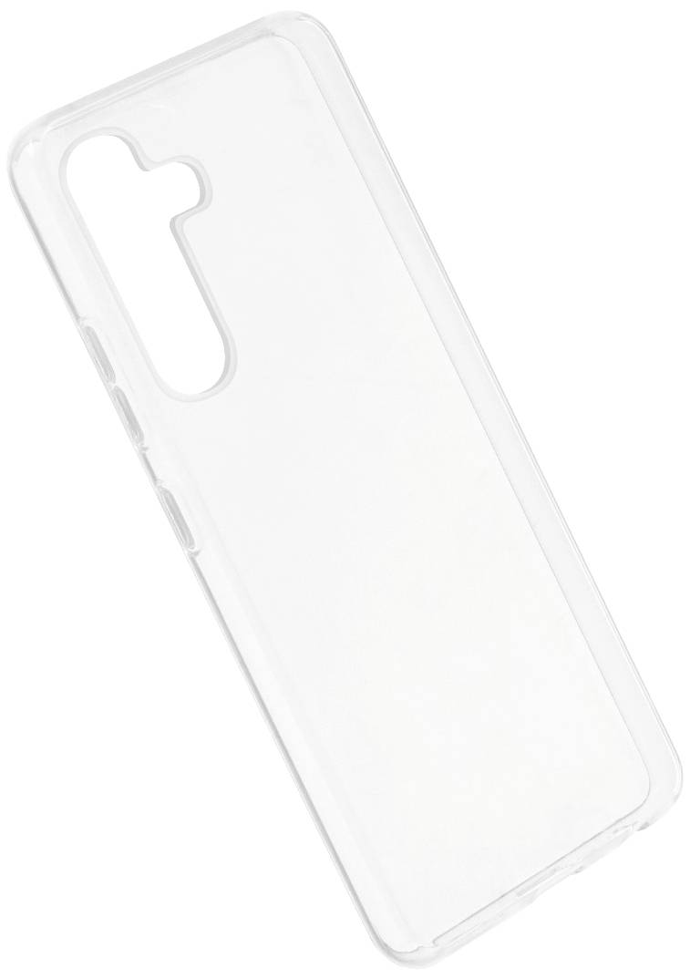Coque de téléphone transparente, forme rectangulaire, découpe pour caméra.