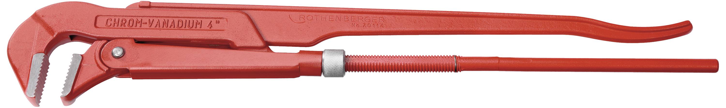 Pince à tuyau rouge à mâchoires réglables, adaptée pour saisir et maintenir des tuyaux ou des objets ronds dans les travaux d'installation technique.