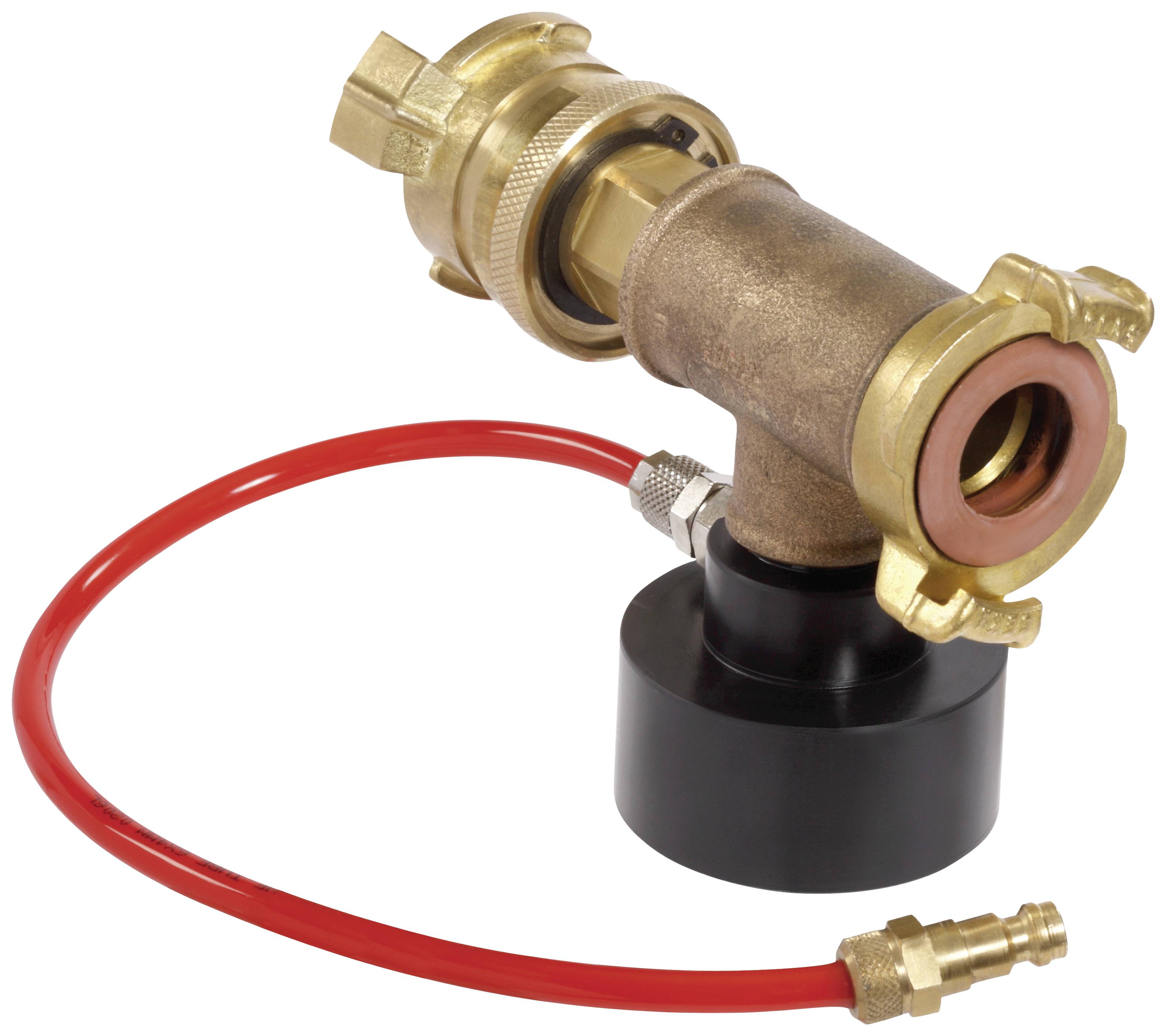 Té de dérivation avec tuyau en caoutchouc rouge pour raccordement de gaz. Utilisé pour les canalisations ou les installations de gaz.