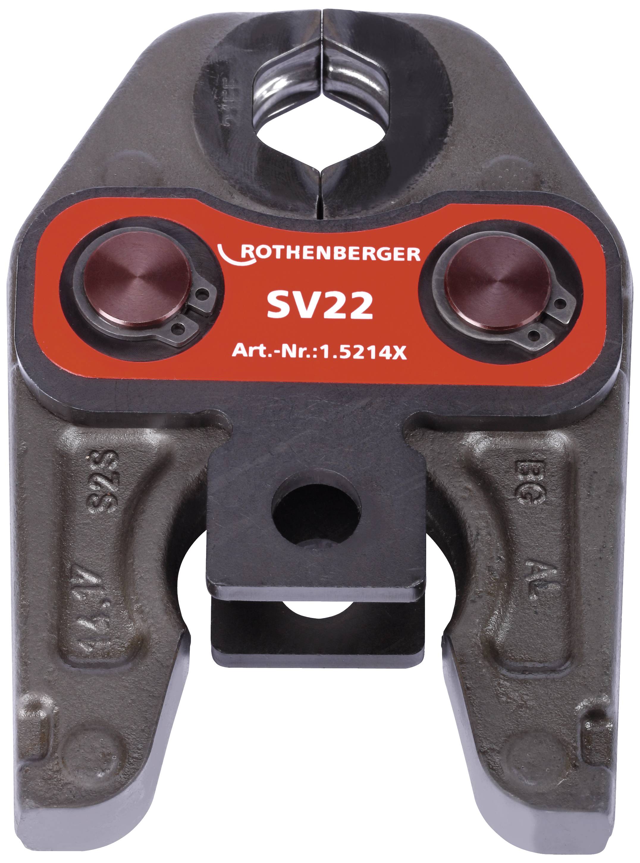 Pince à sertir Rothenberger modèle SV22, Réf. : 1.5214X, dans un boîtier métallique robuste, adaptée aux raccordements de systèmes de tuyauterie professionnels.