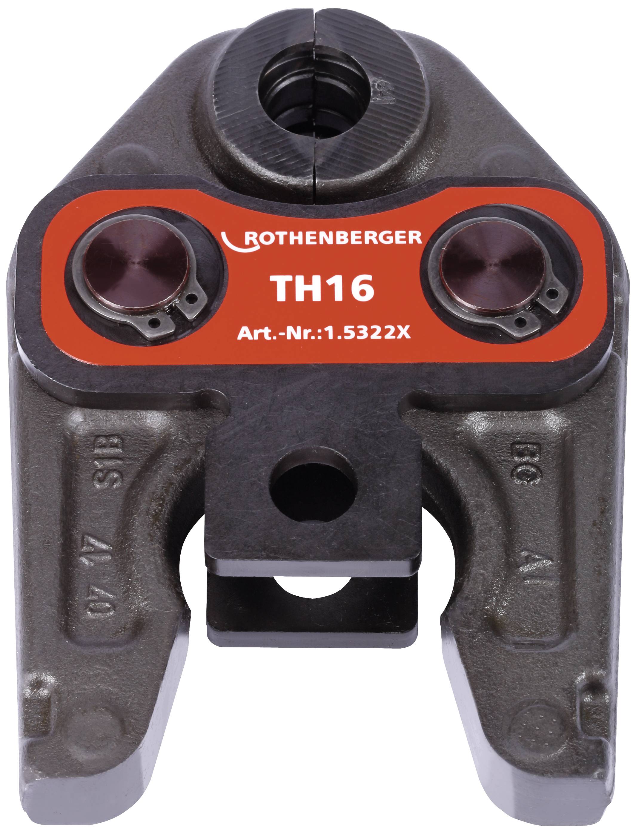 L'image présente une pince à sertir de la marque Rothenberger, modèle TH16, avec la référence 1.5322X. Elle est utilisée pour des installations.