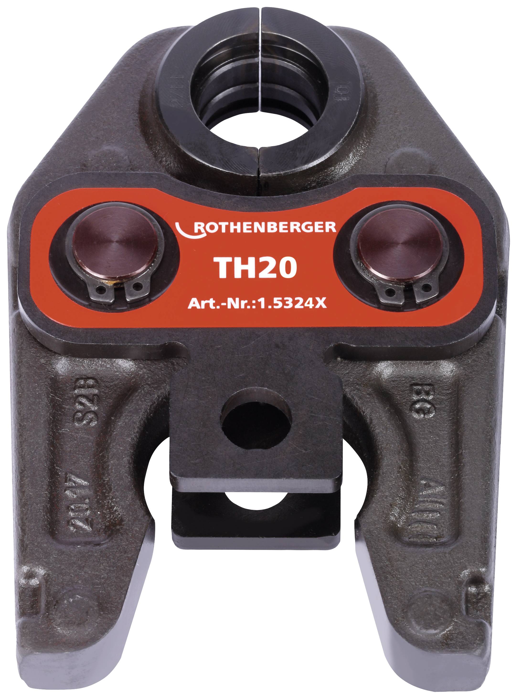 Presse à sertir pour tubes, modèle TH20 de Rothenberger, réf. 1.5324X, en métal foncé avec étiquette rouge en haut.