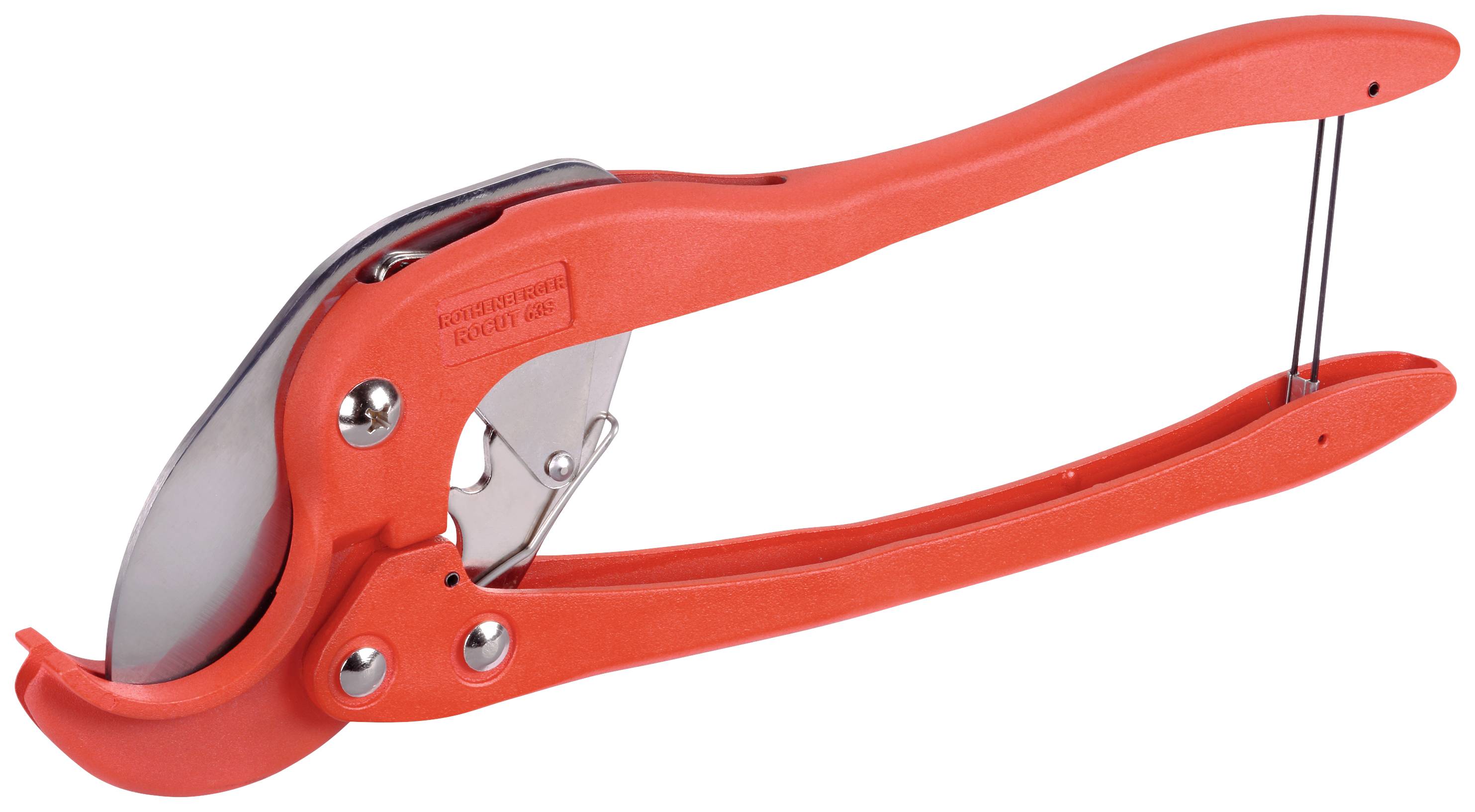 Un sécateur rouge avec une lame métallique tranchante et une poignée en plastique. Il est ouvert et sert à couper des branches.