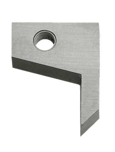 Lame métallique de forme rectangulaire avec un trou en haut. Le bord inférieur présente un angle diagonal.
