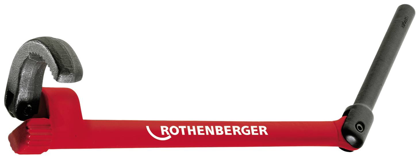 Un outil rouge de Rothenberger, un cintreuse de tubes à levier, pour plier des tubes. À droite un long levier, à gauche l'unité de cintrage.
