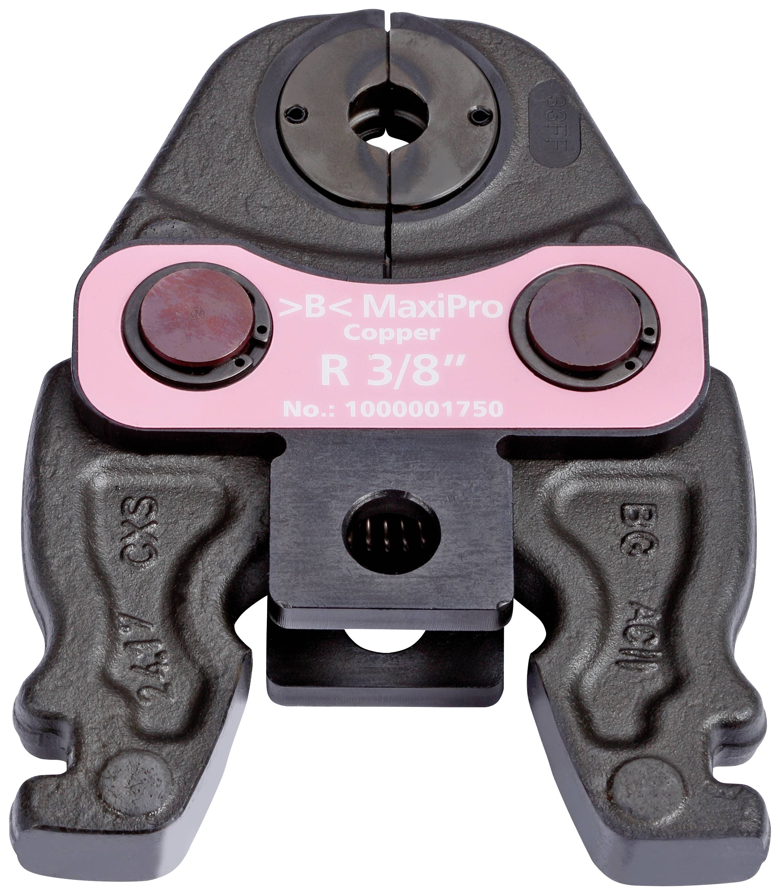 Un embout d'outil portant l'inscription 'MaxiPro Copper R 3/8'', utilisé pour la fixation des tuyaux en cuivre dans l'installation sanitaire.