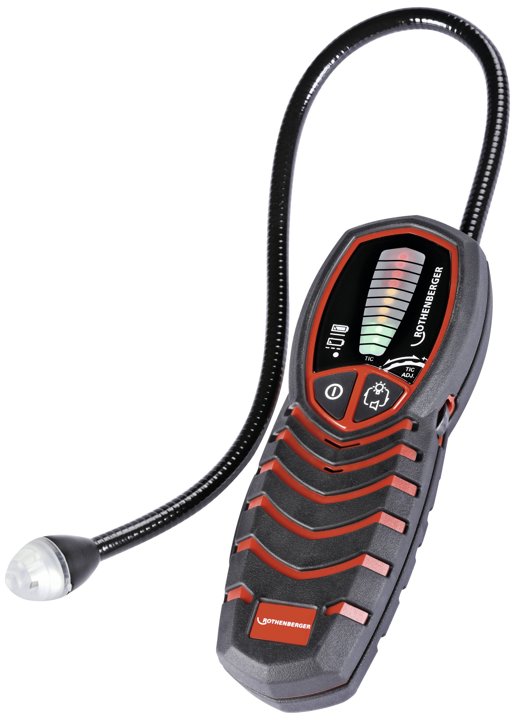Détecteur de gaz à col flexible et affichage LED pour la détection de fuites. Boîtier noir avec des accents rouges, adapté aux applications techniques.