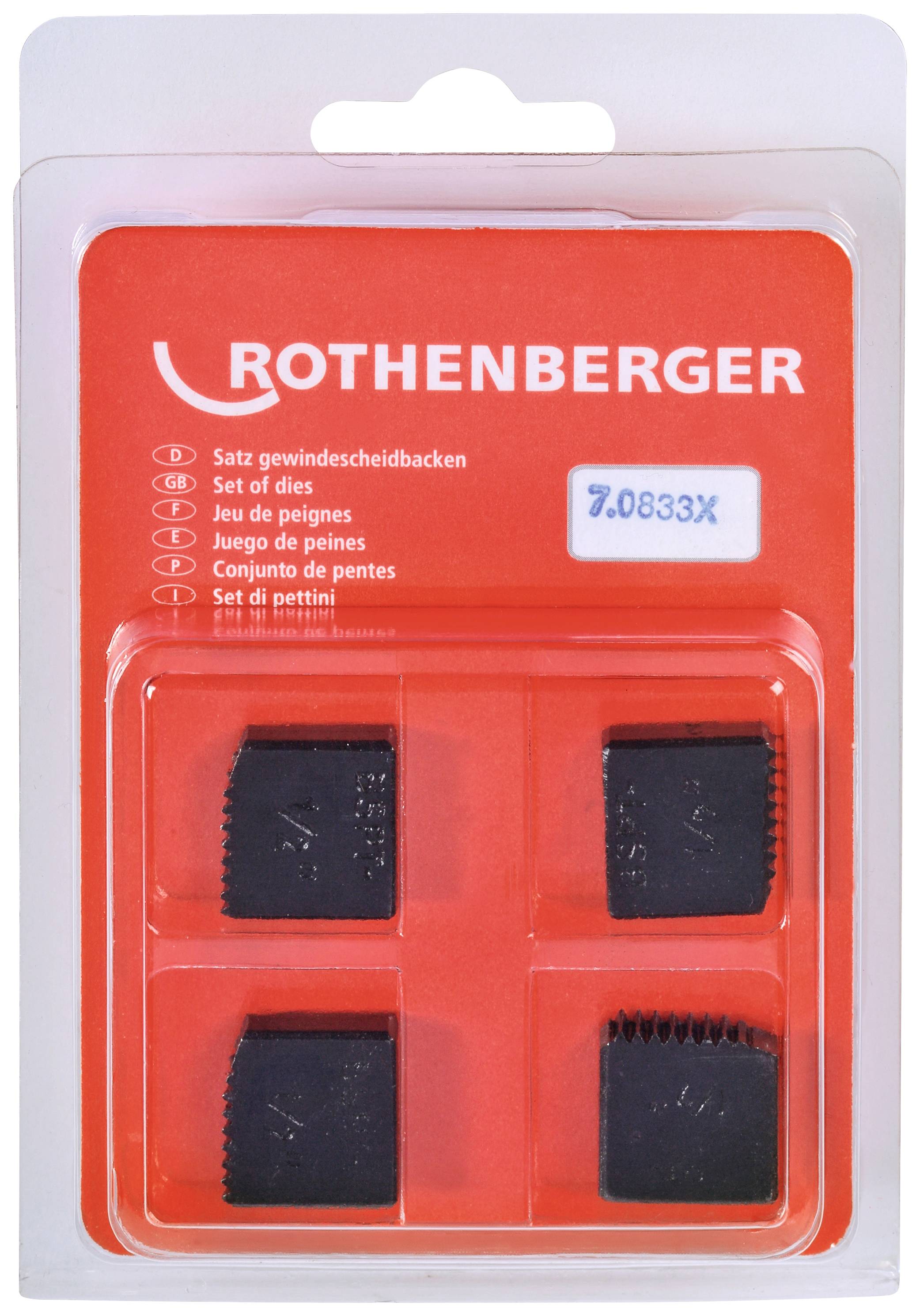 Rothenberger Mâchoires de coupe SC, BSPT R, 1/2", 4 pcs. 070833X