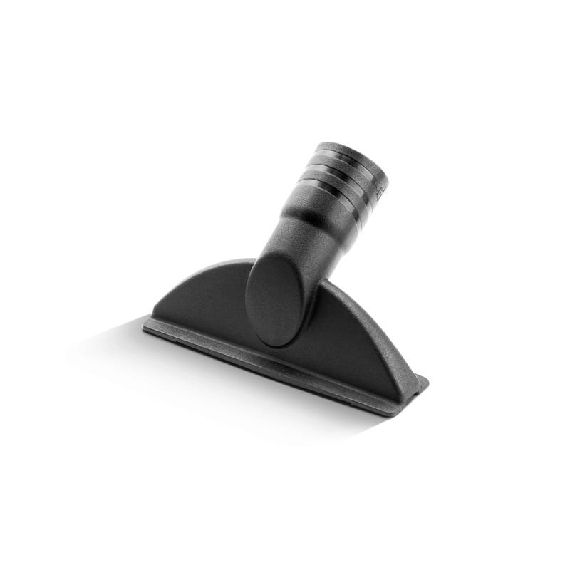 Buse d'aspirateur noire au format plat et large, sur fond blanc, adaptée aux meubles rembourrés ou aux sols.