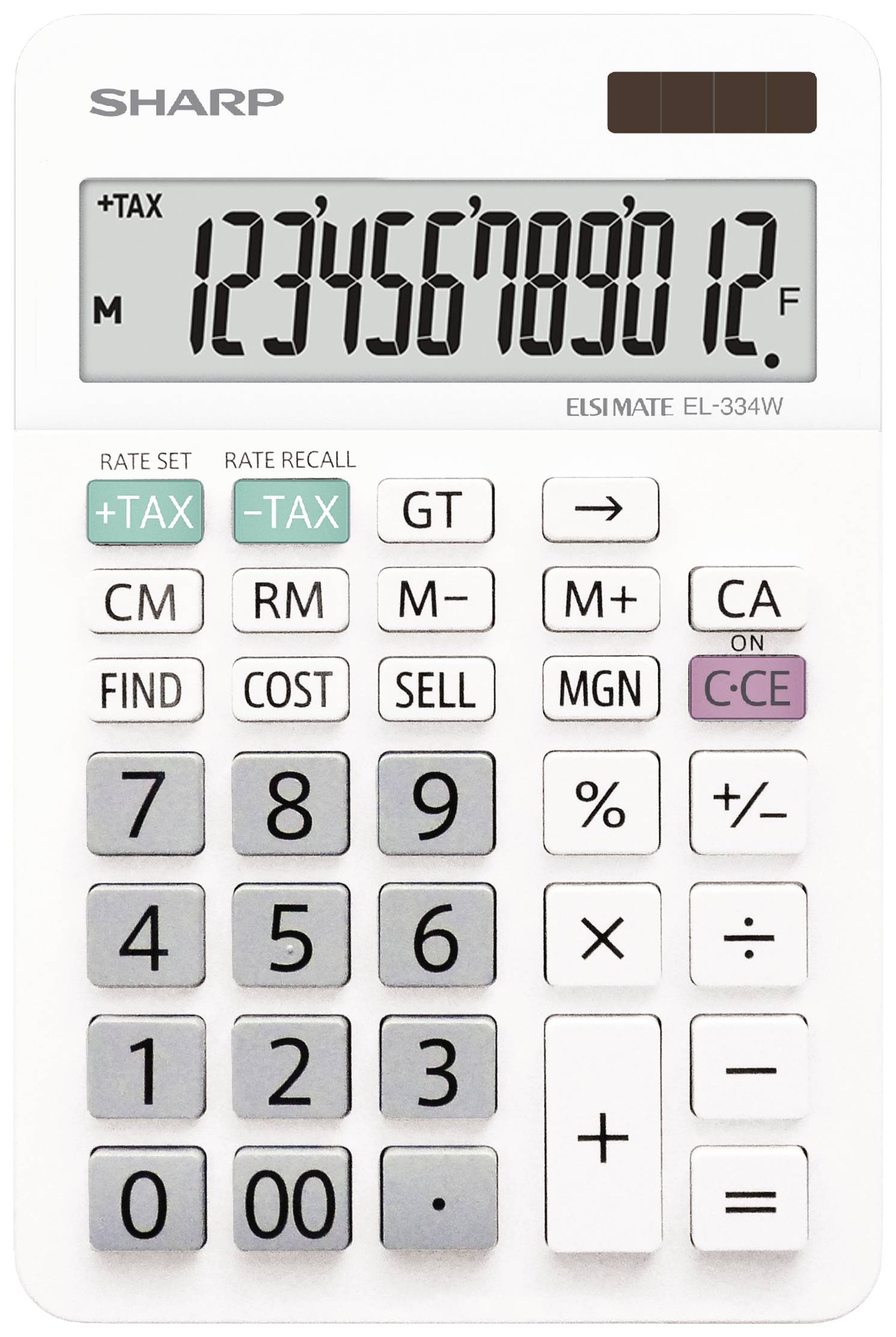 Sharp EL-334W Calculatrice de bureau blanc Ecran: 12 à pile(s), solaire (l x H x P) 112 x 170 x 14 mm