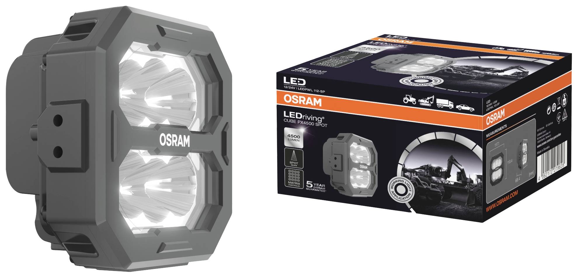 Osram Automotive Projecteur de travail 12 V, 24 V LEDriving® Cube PX4500 Spot LEDPWL 112-SP éclairage distant large (l x H x P)