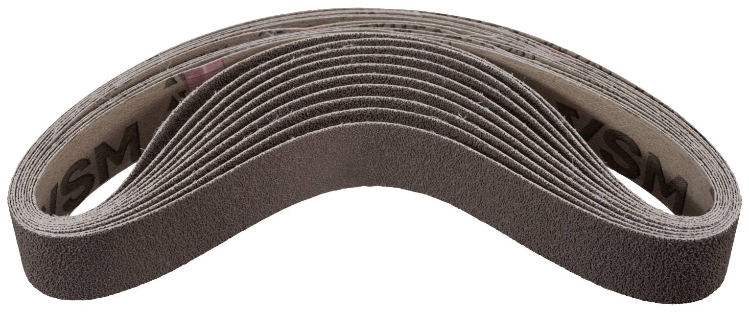 Plusieurs bandes de ponçage sont empilées en forme d'ondulation, présentant leur surface rugueuse et abrasive.