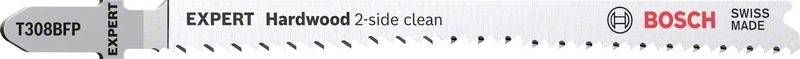 Lame de scie avec les désignations 'EXPERT Hardwood', 'Astle clean', 'BOSCH', 'Swiss Made'. Adaptée aux travaux sur bois.