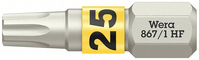 Embout Wera, modèle 867/1 HF, avec profil Torx et anneau jaune portant la mention '25'.