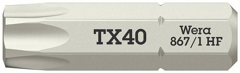 Embout Torx TX40 de Wera, modèle 867/1 HF, montrant le profil de fixation et les marquages.