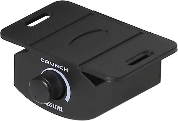 Un régulateur noir avec les inscriptions 'Crunch' et 'Bass Level', utilisé pour contrôler le niveau de basses sur des amplificateurs audio.