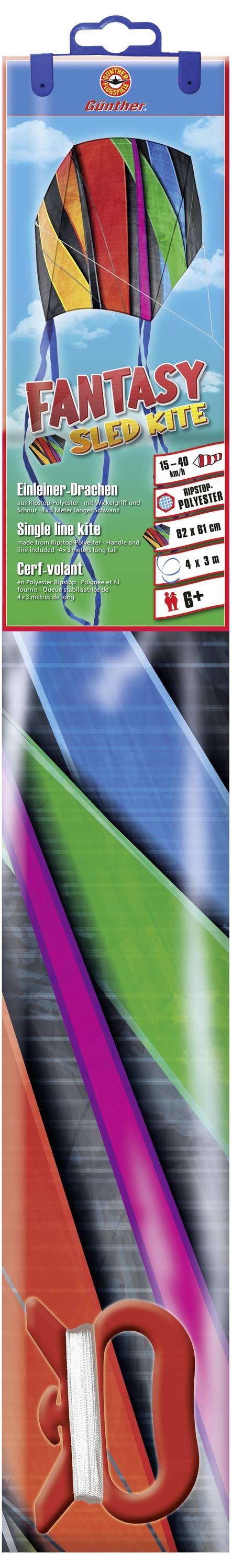 Günther Flugspiele 1 ligne Cerf-volant Cerf-volant Fantasy Sled-Kite Force du vent supportée 3 - 6 bft