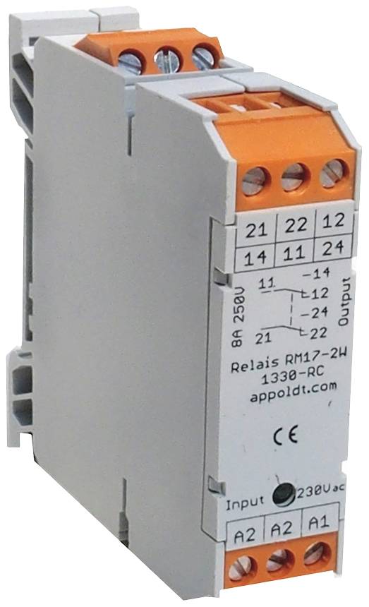 Appoldt RM17-2W 230V Interface relais Tension nominale: 230 V/AC Courant de commutation (max.): 8 A 2 inverseurs (RT) 1 pc(s)
