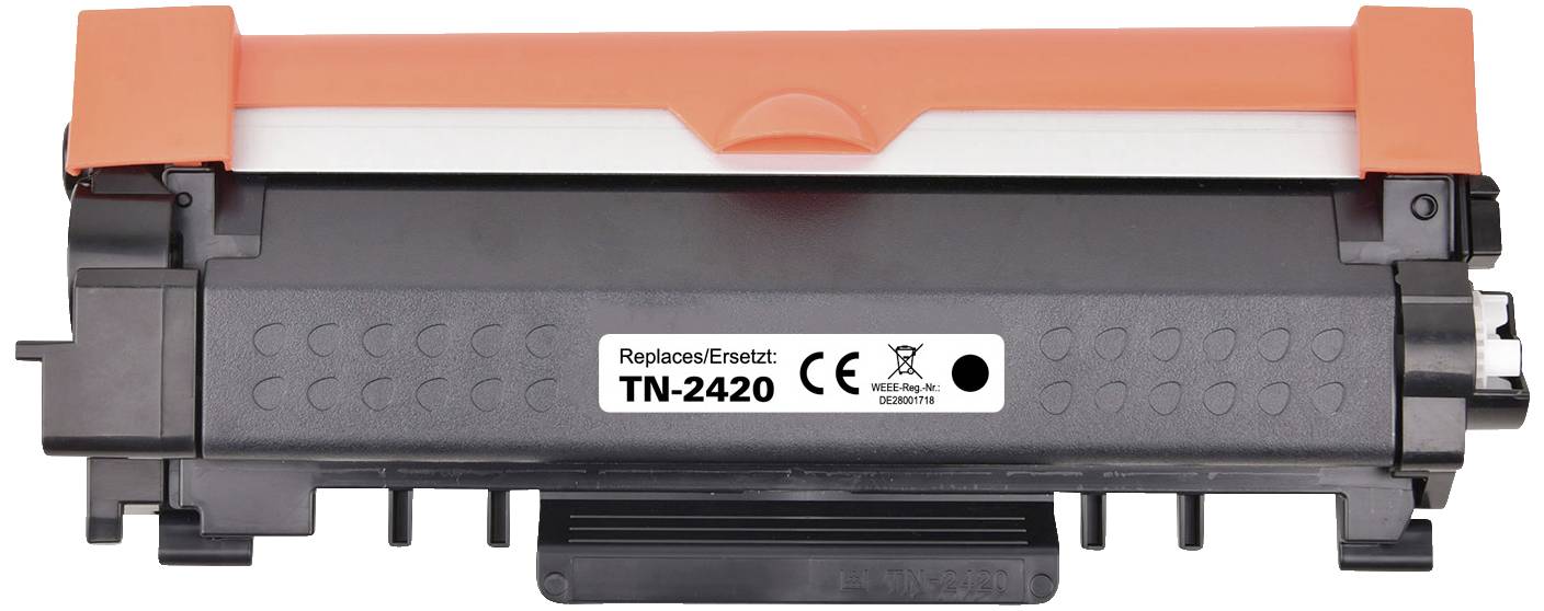 Cartouche de toner d'imprimante modèle de remplacement 'TN-2420', couleur noir avec poignée orange.