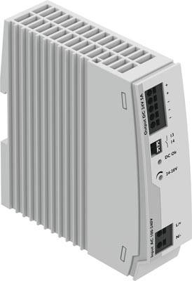 Un bloc d'alimentation gris avec des fentes de ventilation et des ports d'alimentation, portant la mention 'Output DC 12V 1A' et d'autres informations techniques.