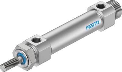 Vérin pneumatique de marque Festo, de forme cylindrique, avec des raccords filetés connectés aux deux extrémités.