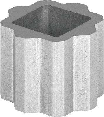 Bague métallique avec un espace intérieur hexagonal, surface extérieure ondulée et surface grise.