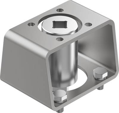 Support métallique avec insert cylindrique, monté sur une base rectangulaire. Deux vis assurent la fixation en dessous.