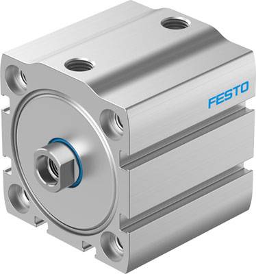 Vérin pneumatique cylindrique argenté, avec logo bleu 'FESTO'.