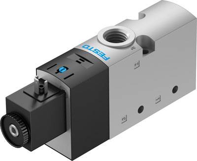 Vanne pneumatique de Festo, un vérin métallique avec des raccordements et un capuchon noir, utilisé dans les systèmes de commande industriels.