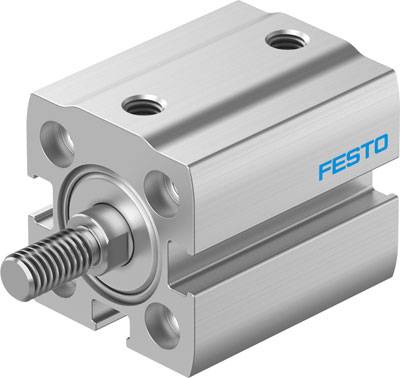 Un cylindre pneumatique argenté portant l'inscription 'FESTO' sur le côté. Le cylindre est équipé d'un raccord fileté à l'avant.