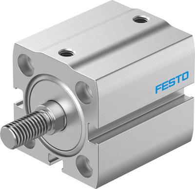 Cylindre compact fileté avec le logo d'une entreprise d'automatisation réputée, principalement utilisé dans l'industrie.