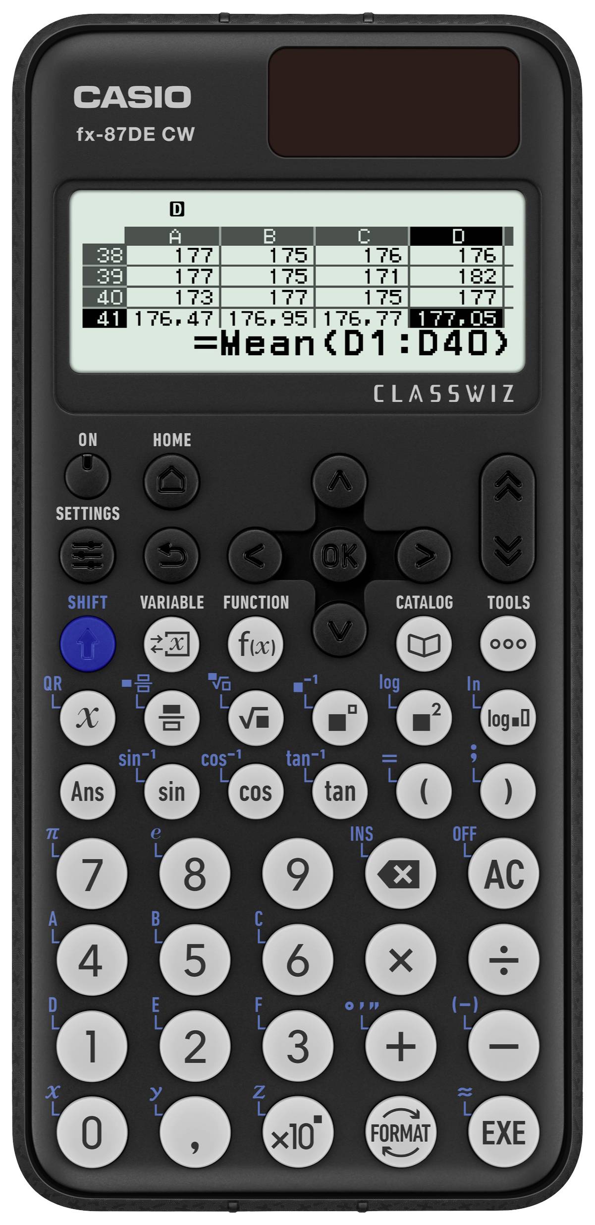 Casio FX-87DE CW Calculatrice technique et scientifique noir Ecran: 10 à pile(s), solaire (l x H x P) 77 x 10.7 x 162 mm