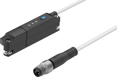 Un capteur magnétique linéaire avec câble connecté, adapté pour la détection précise de position dans les machines.