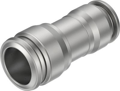 Pièce de connexion métallique, cylindrique, de couleur argentée, avec plusieurs rainures et une extrémité plus large. Probablement un adaptateur de tuyau.