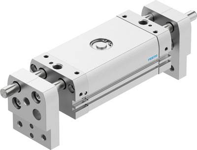 Un cylindre pneumatique argenté avec une fixation à chaque extrémité, adapté aux applications industrielles.