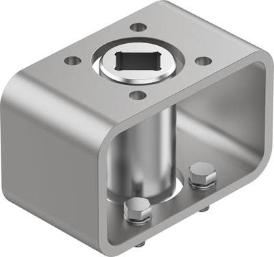 Support métallique avec socle cylindrique et couvercle rectangulaire, utilisé pour la fixation de composants mécaniques.