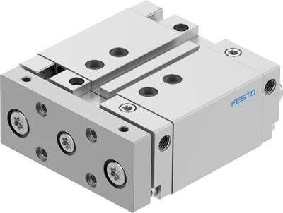 L'image montre un vérin pneumatique linéaire de Festo, souvent utilisé dans les systèmes d'automatisation pour des mouvements précis.