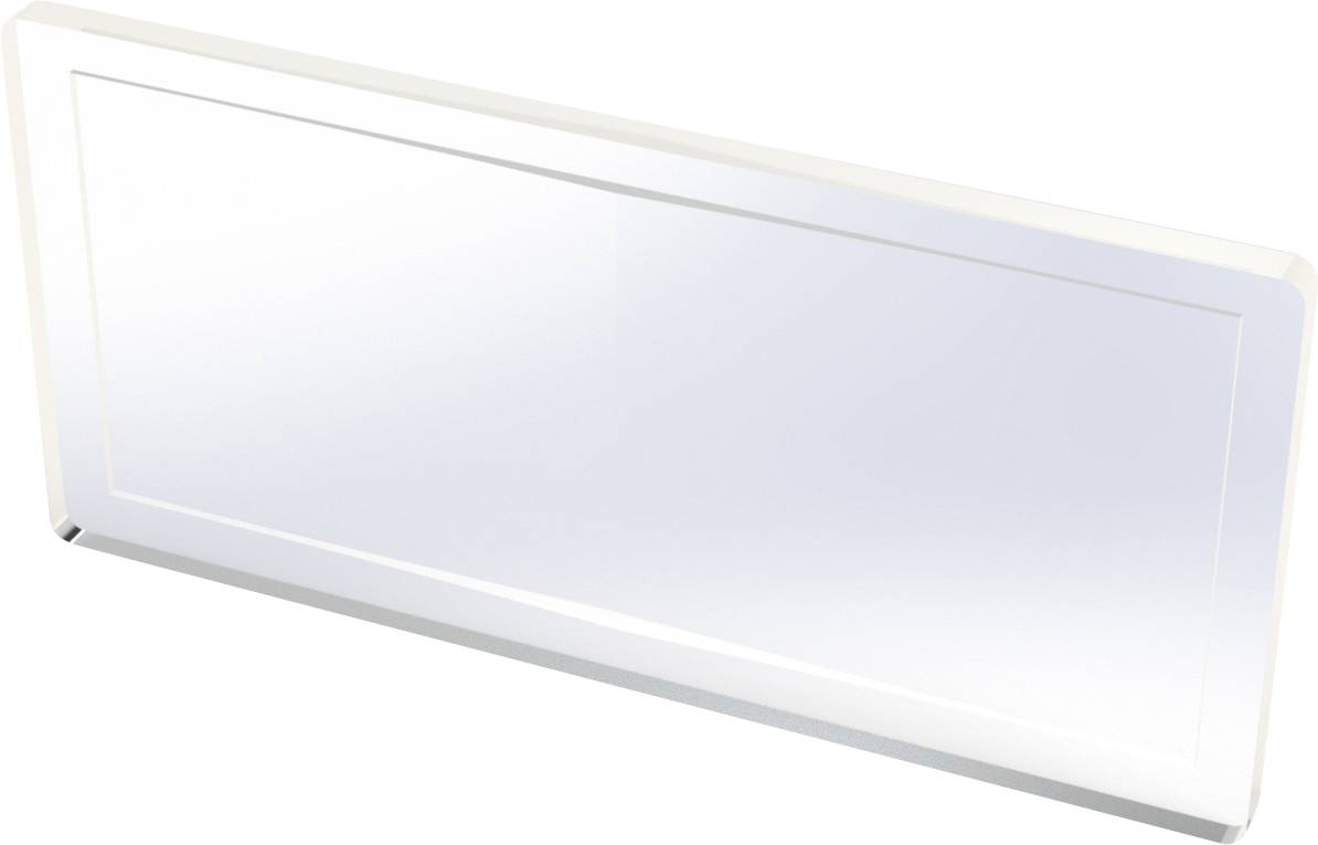 Un miroir rectangulaire avec un cadre incliné qui brille d'un éclat blanchâtre.